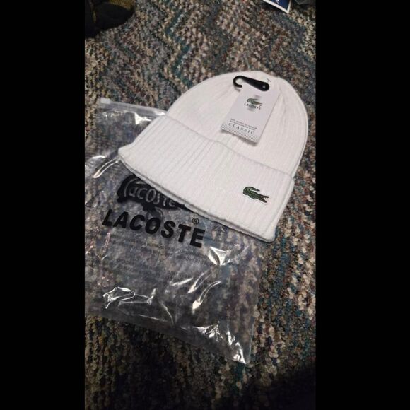 Lacoste White Beanie Hat - Picture 2 of 2